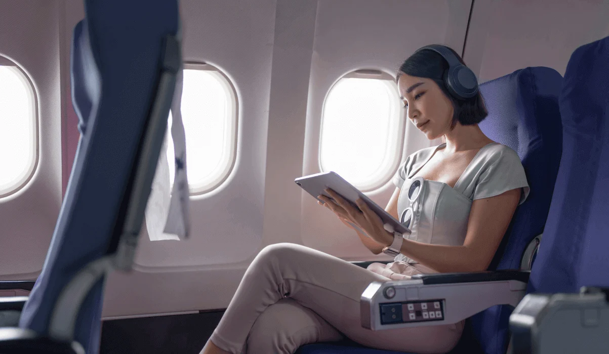 Woman on airplane